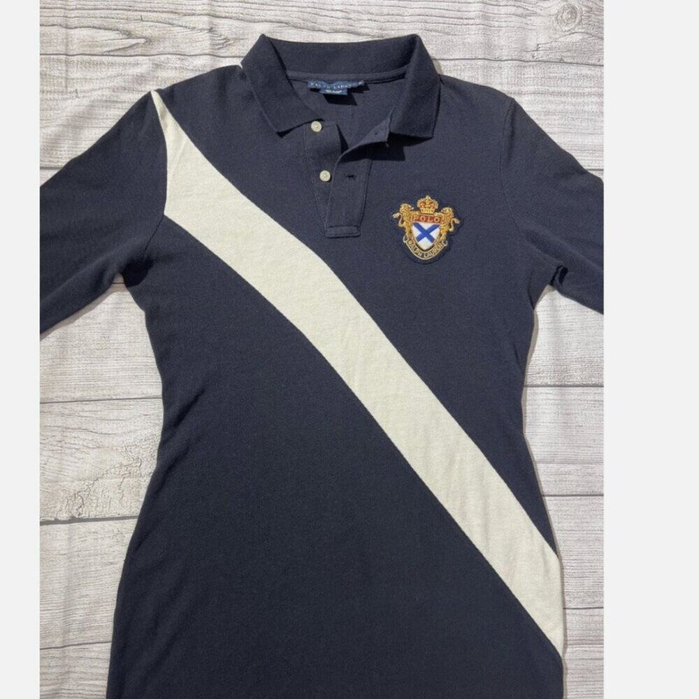 Ralph Lauren Polo Maxi Navy Long Sleeve Maxi Wool Cotton Banner Crest Dress M - Picture 5 of 9